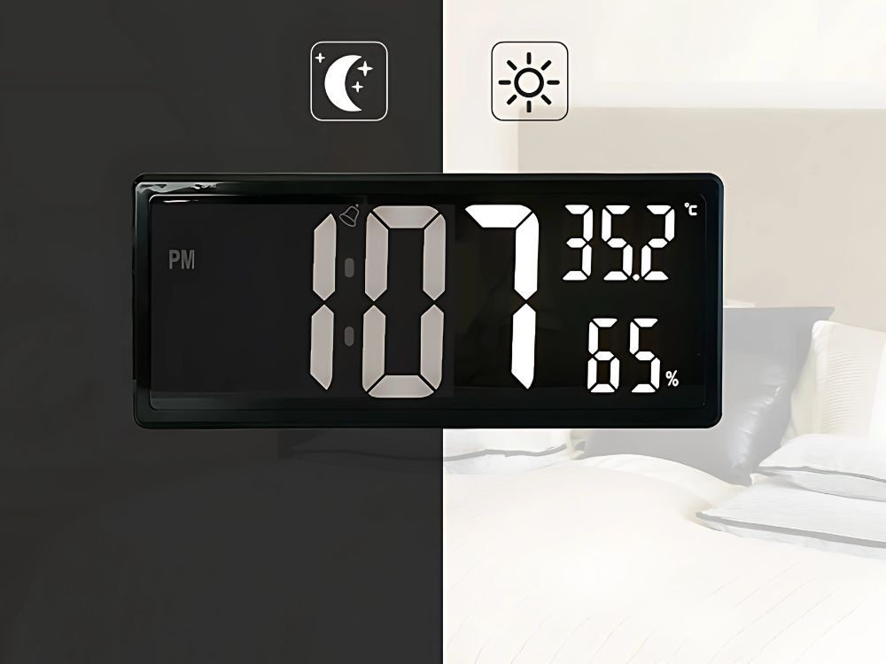 Digitālais LED modinātājs ar temperatūras un mitruma mērītāju, melns (0)