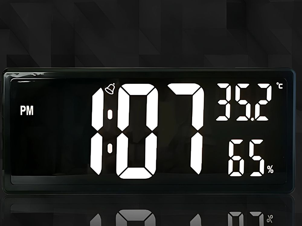 Digitālais LED modinātājs ar temperatūras un mitruma mērītāju, melns (2)
