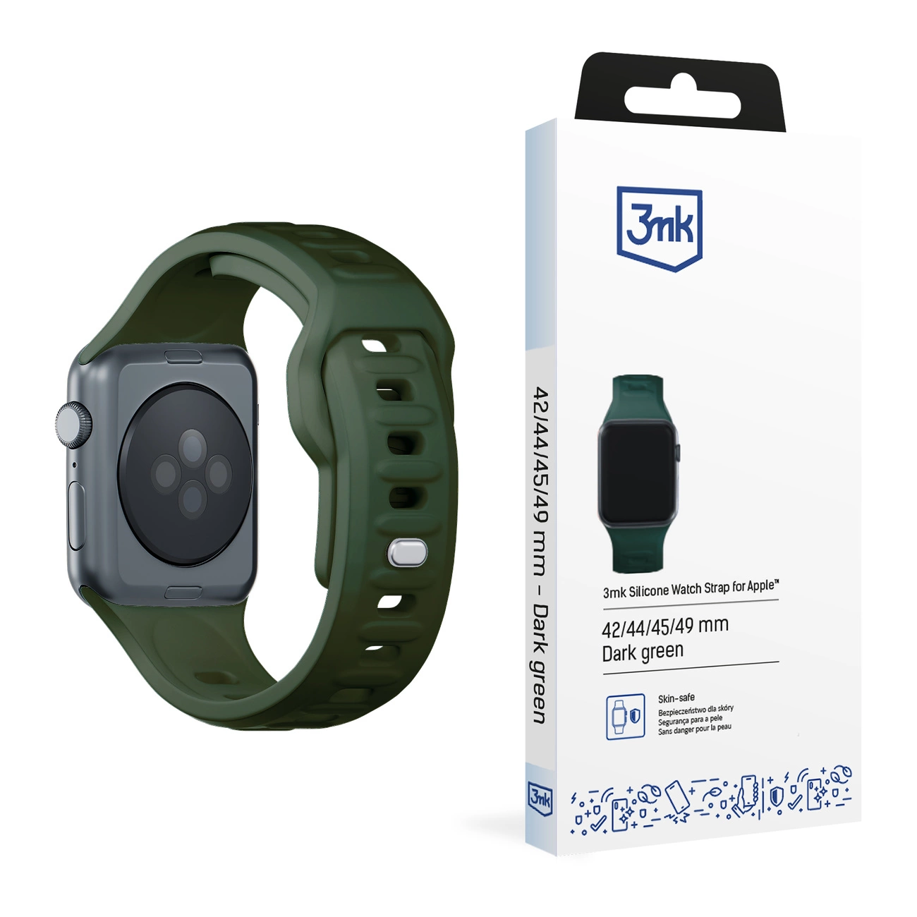 42/44/44/45/49 mm tumši zaļa - 3mk silikona siksniņa Apple pulksteņpulksteņiem | 42/44/45/49 Dark Green Silicone...