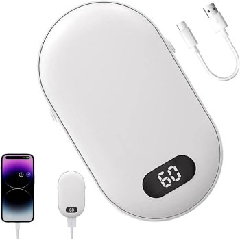 Pārnēsājams elektriskais roku sildītājs 6000mAh, balts