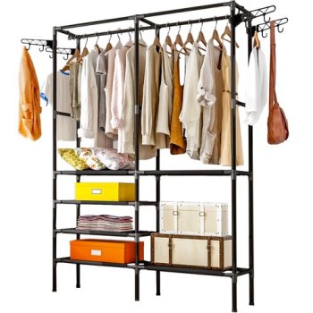Liels drēbju pakaramais / vaļējs skapis ar plauktiem Ruhhy 22671 | Clothes Hanger Open Wardrobe with Storage Shelves