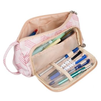 Divu Nodalījumu Salokāms Skolas Penālis Maciņš, Rozā krāsā | School Pencil Case Two-Compartment Folding Pouch