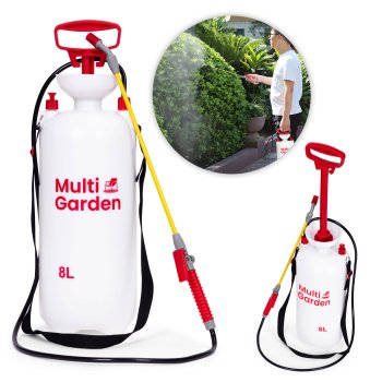 Dārza spiediena smidzinātājs MultiGarden 8L ar virzuļsūkni un garu cauruli, 2.5 bar