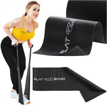 4Fizjo FLAT BAND Vingrošanas Pretestības Fitnesa Gumija Lente Josta Treniņiem 2m x 15cm, Melna | Flexible Rubber...