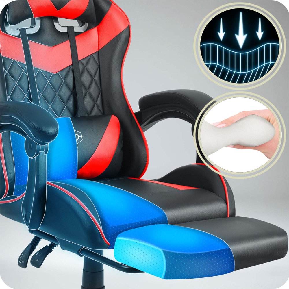 Ergonomisks gaming krēsls Sofotel Draknor II ar kāju balstu, melni-sarkans (3)