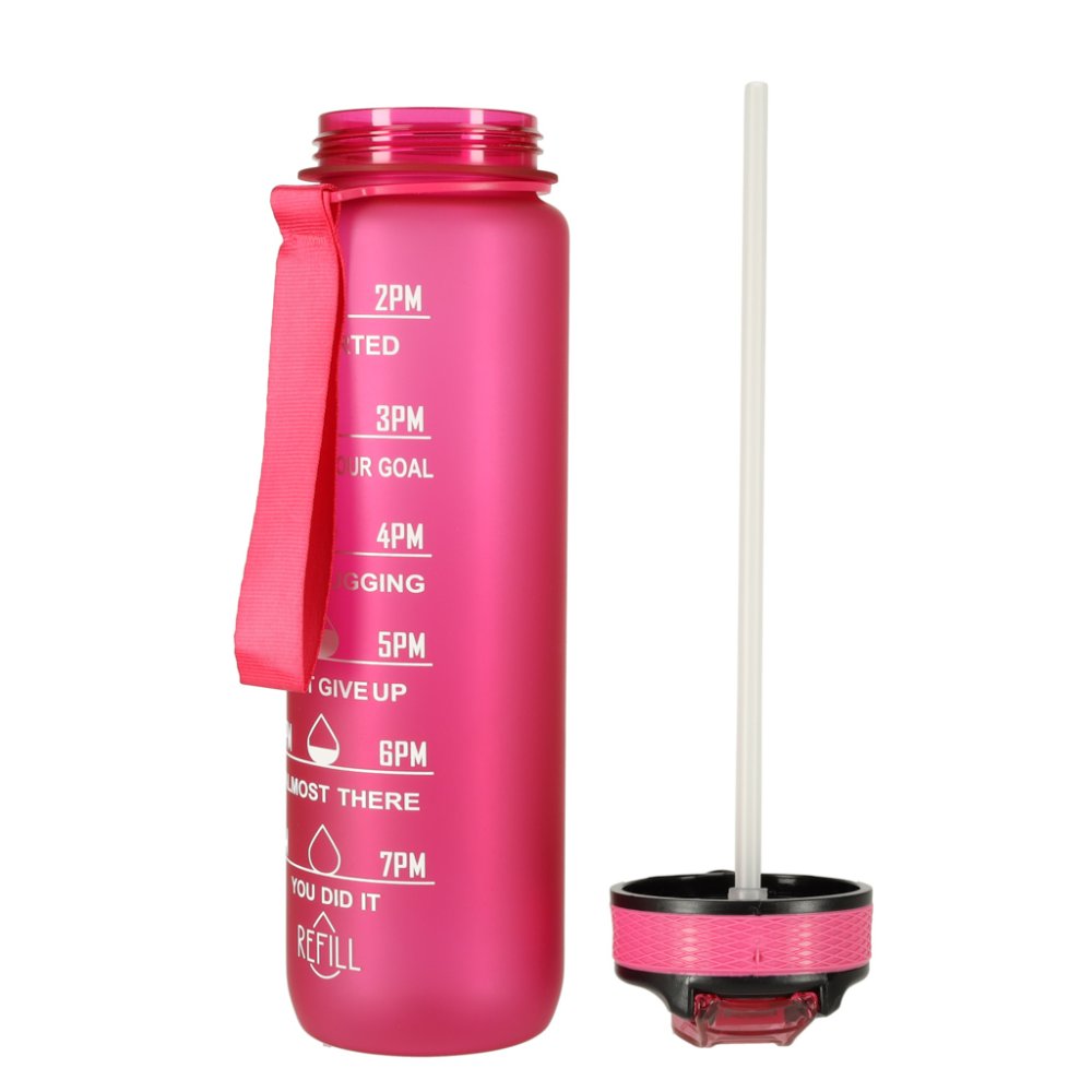 Necaurlaidīga Ūdens Pudele ar Laika Atgādinājuma Marķieri bez BPA, 1L, Rozā | Motivational Water Bottle with Time... (4)