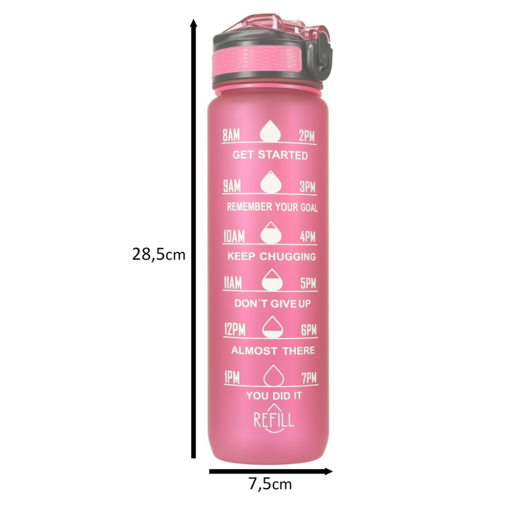 Necaurlaidīga Ūdens Pudele ar Laika Atgādinājuma Marķieri bez BPA, 1L, Rozā | Motivational Water Bottle with Time... (5)