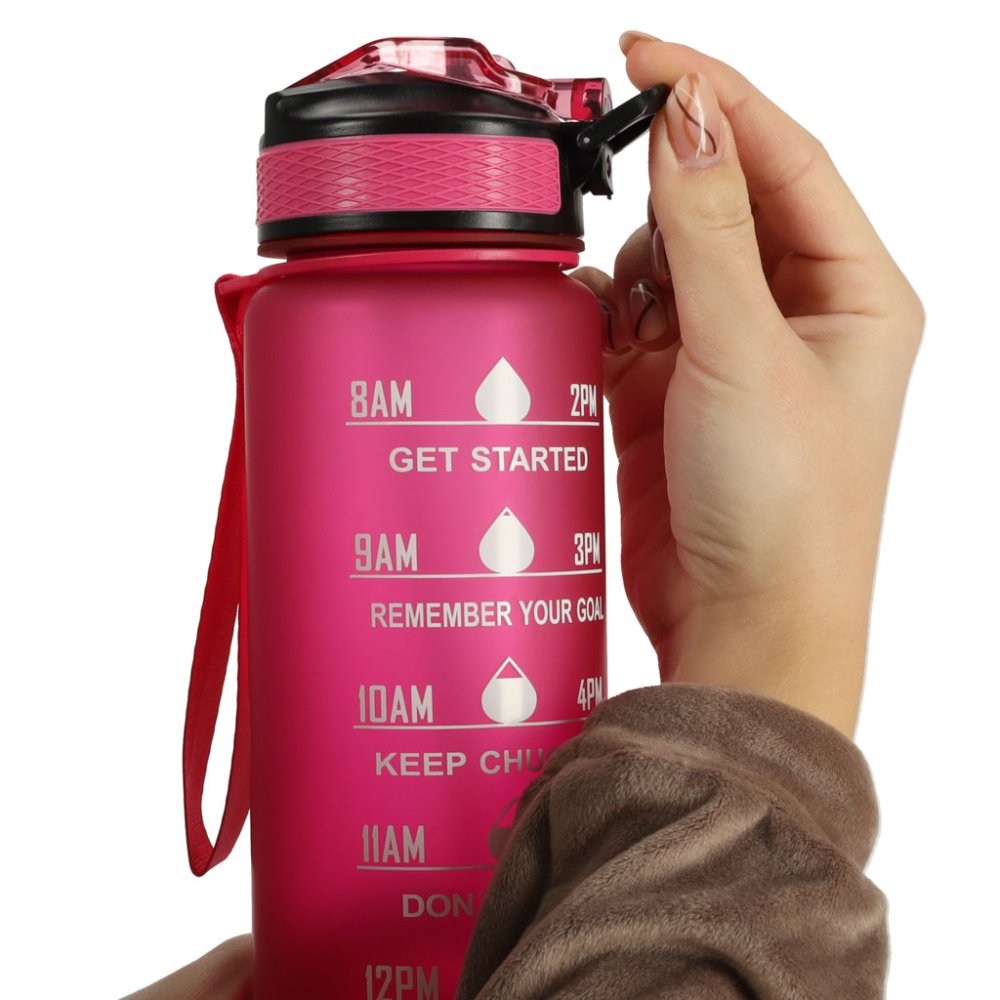 Necaurlaidīga Ūdens Pudele ar Laika Atgādinājuma Marķieri bez BPA, 1L, Rozā | Motivational Water Bottle with Time... (3)