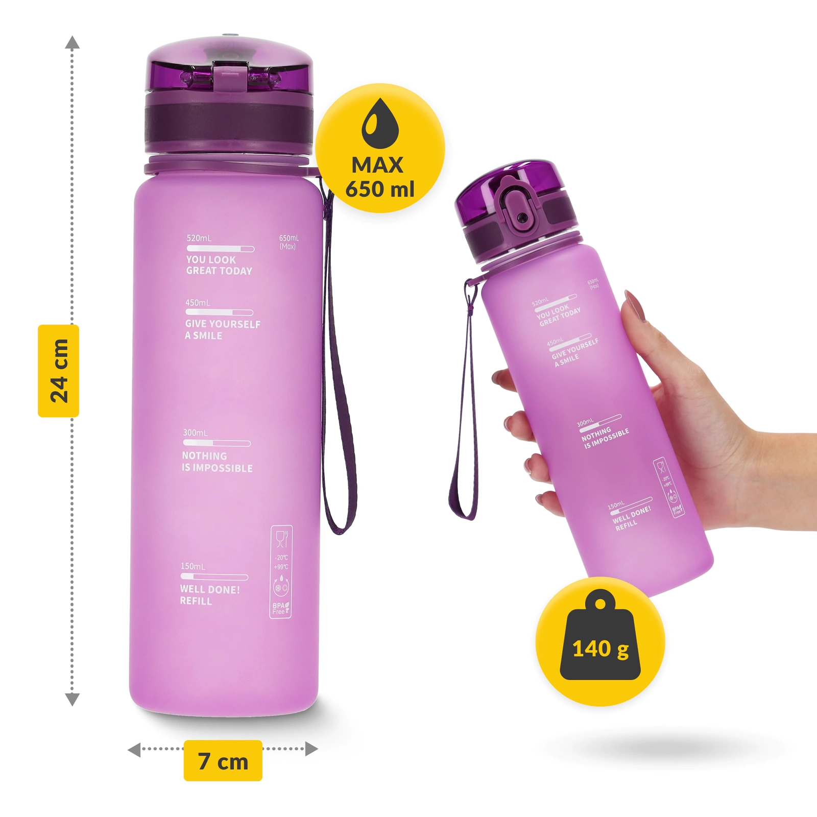 Sporta ūdens pudele 4FIZJO 650 ml no Tritan materiāla, rozā (2)