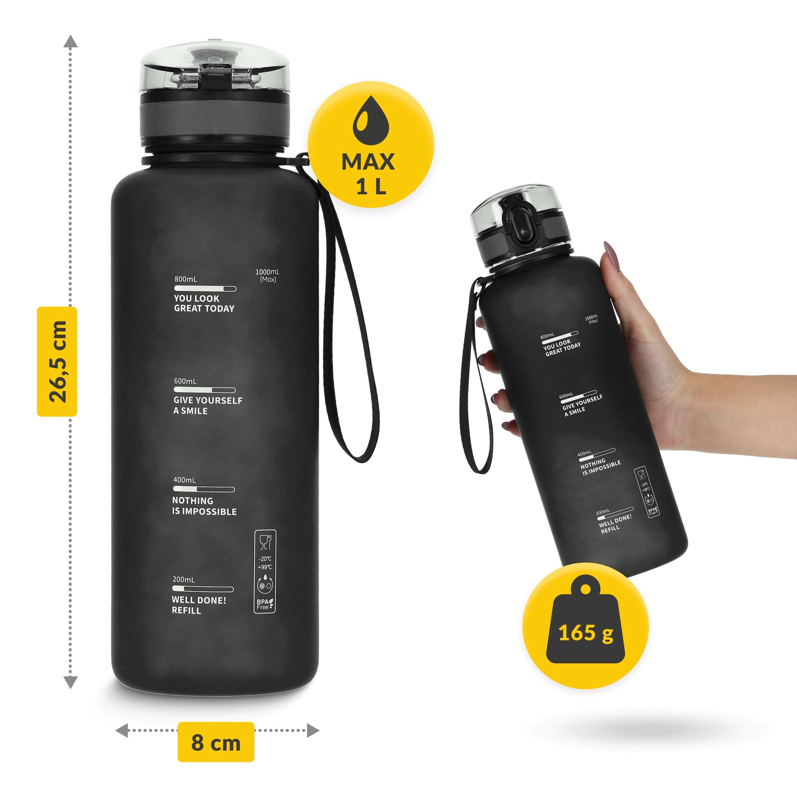 4FIZJO sporta ūdens pudele 1L no Tritan materiāla, melna (2)