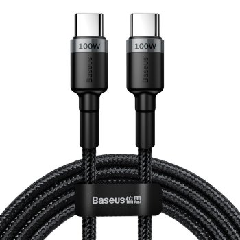 Baseus Cafule Nylon USB Type C to USB Type C Data Charging Cable 100W, 2m, Black | Lādētājvads Datu Pārraides Kabelis