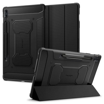 Samsung Galaxy Tab S9 FE+ Plus 12.4'' (SM-X610 / X616B) Spigen Rugged Armor Book Case Cover, Black | Planšetes Vāciņš Maciņš Apvalks Grāmatiņa