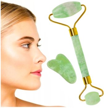 Nefrīta Sejas Rullītis un Gua Sha Kakla Dekoltē Zonas Masieris | Jade Roller for Face and Neck Anti Ageing Massager Gua Sha