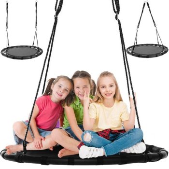 Bērnu Dārza Piekaramās Šūpoles "Stārķa Ligzda" 120-180 cm, Melnas | Garden Hanging Macrame Swing "Stork Nest"