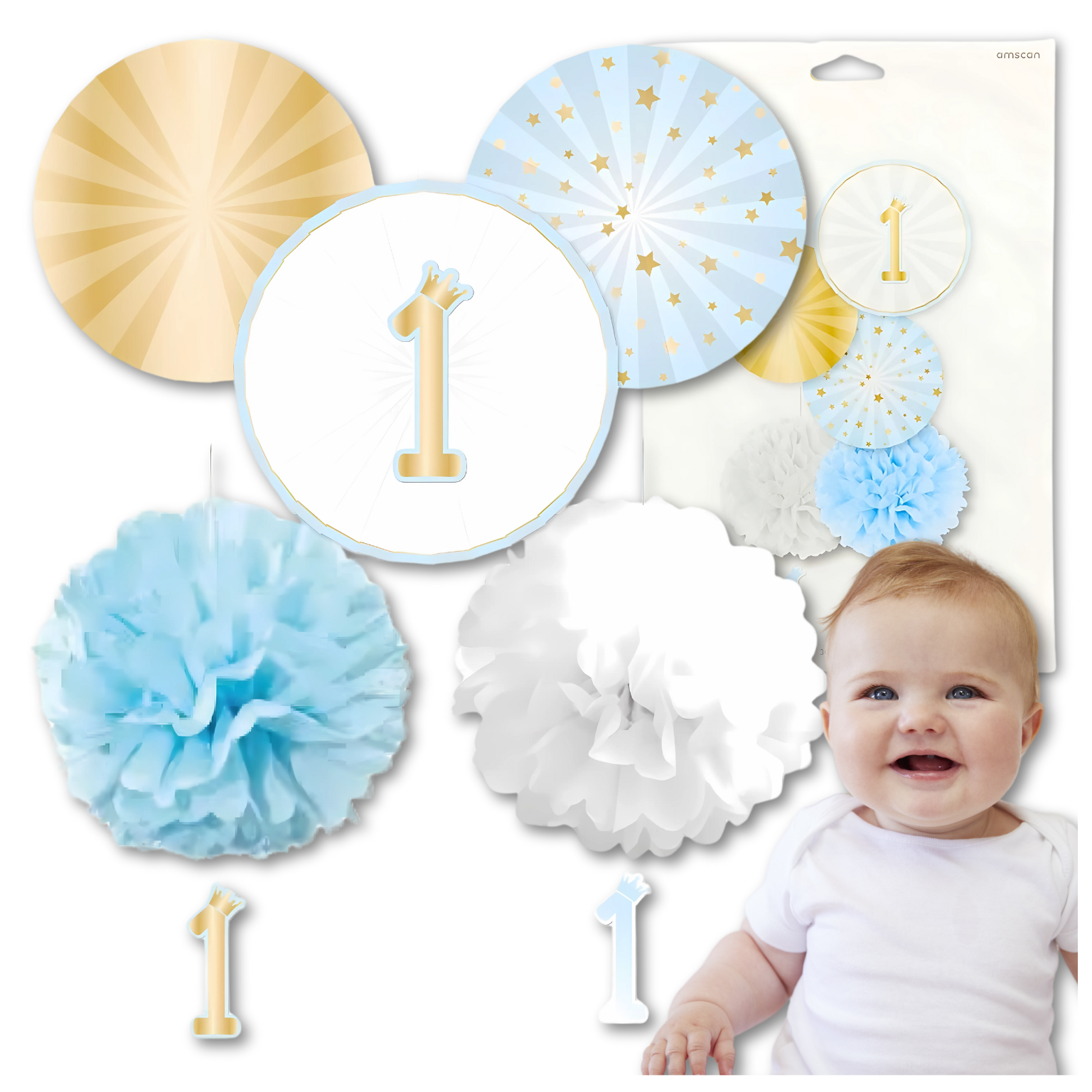 Dekorāciju komplekts puisīša 1. dzimšanas dienai, 5 gab., zils