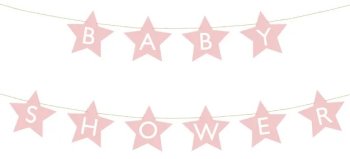 Baneris Baby Shower zvaigznīšu virtene 290 cm, gaiši rozā