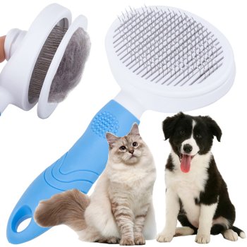 Pašattīroša matu suka dzīvnieku (suņi, kaķi, truši) ķemmēšanai un masāžai, Zila/Balta | Self Cleaning Pet Comb