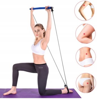 Elastīgās Fitnesa Pilates Jogas Vingrošanas Gumijas Lentes ar Šķērsstieni, Zils | Rubber Bands with Cross Bar for Pilates Yoga Fitness