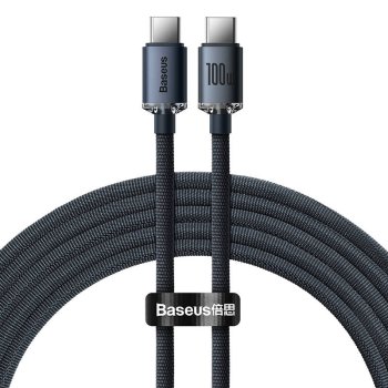 Baseus Crystal Shine USB Type C to USB Type C Data Charging Cable 100W, 2m, Black | Lādētājvads Datu Pārraides Kabelis