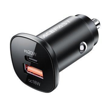 Acefast automašīnas lādētājs 38W USB Type C / USB, PPS, Power Delivery, Quick Charge 3.0, AFC, FCP melns (B1...