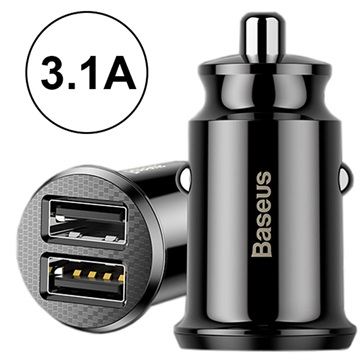 Baseus Grain Mini Car Charger 2x USB 5V, black - divu portu auto ladētājs (0)
