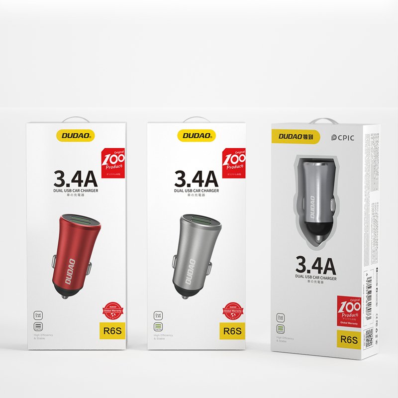Dudao 3,4A Universal Smart Car Charger 2x USB, Silver | Automašīnas Telefona Lādētājs (1)