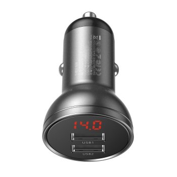 Baseus Digital Quick Car Charger 2xUSB 24W PD, Grey | Automašīnas Telefona Lādētājs