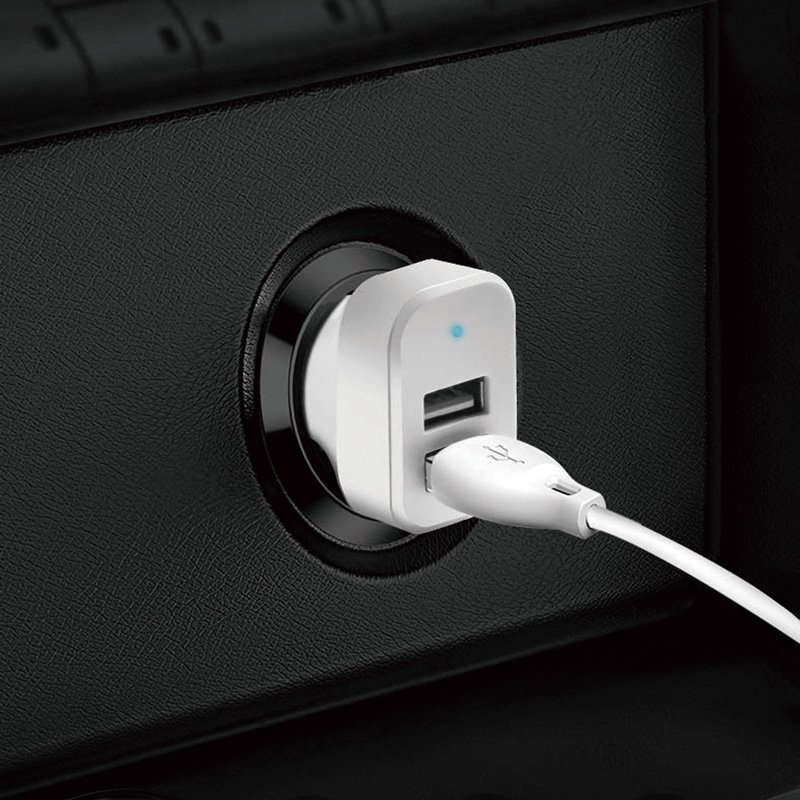 Dudao auto lādētājs 2x USB 2.4A + 3-in-1 Lightning/Type C/micro USB kabelis balts (R7 balts) | Phone Car Charger (2)