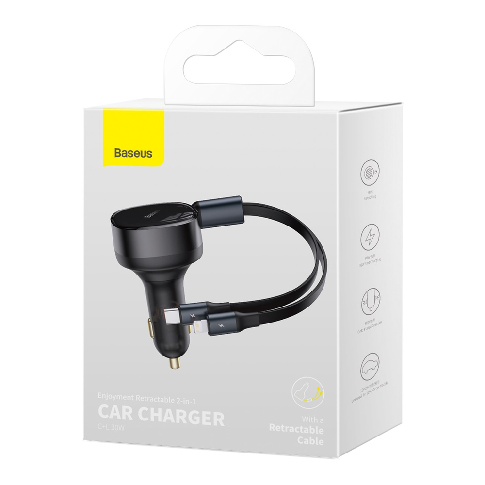 Baseus Enjoyment 2in1 automašīnas lādētājs 30W melns (CGTX000001) | Phone Car Charger (3)
