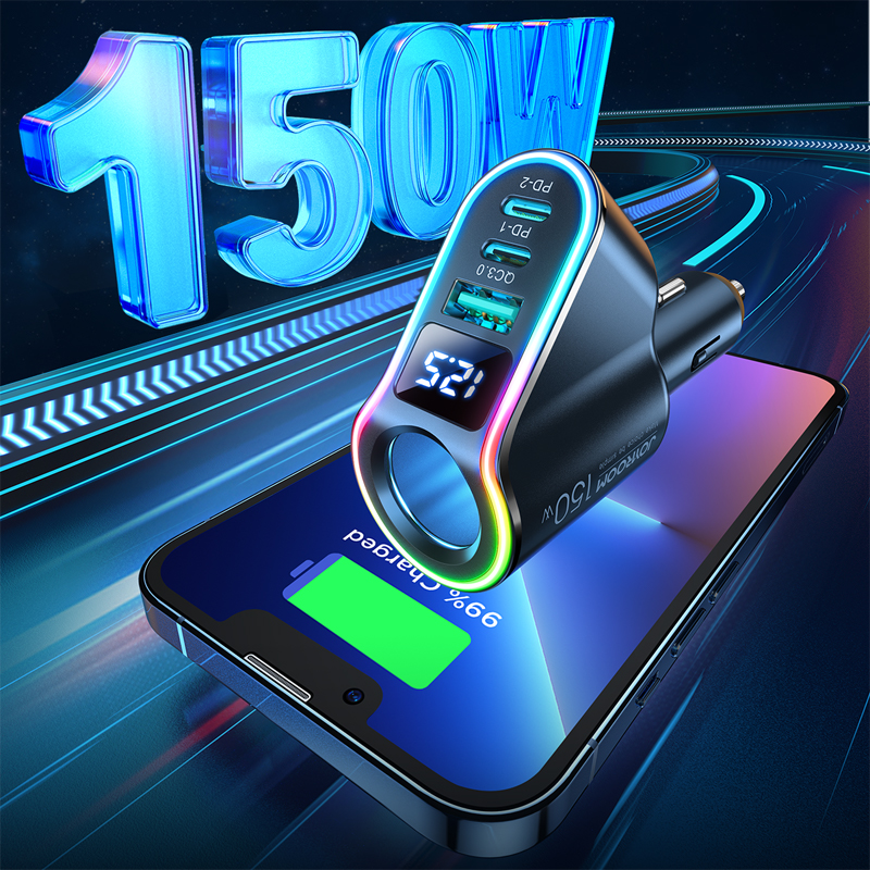 Joyroom ātra automašīnas lādētājs 4in1 USB-A QC3.0 / 2xUSB-C PD 150W melns (JR-CL21) | Phone Car Charger (2)