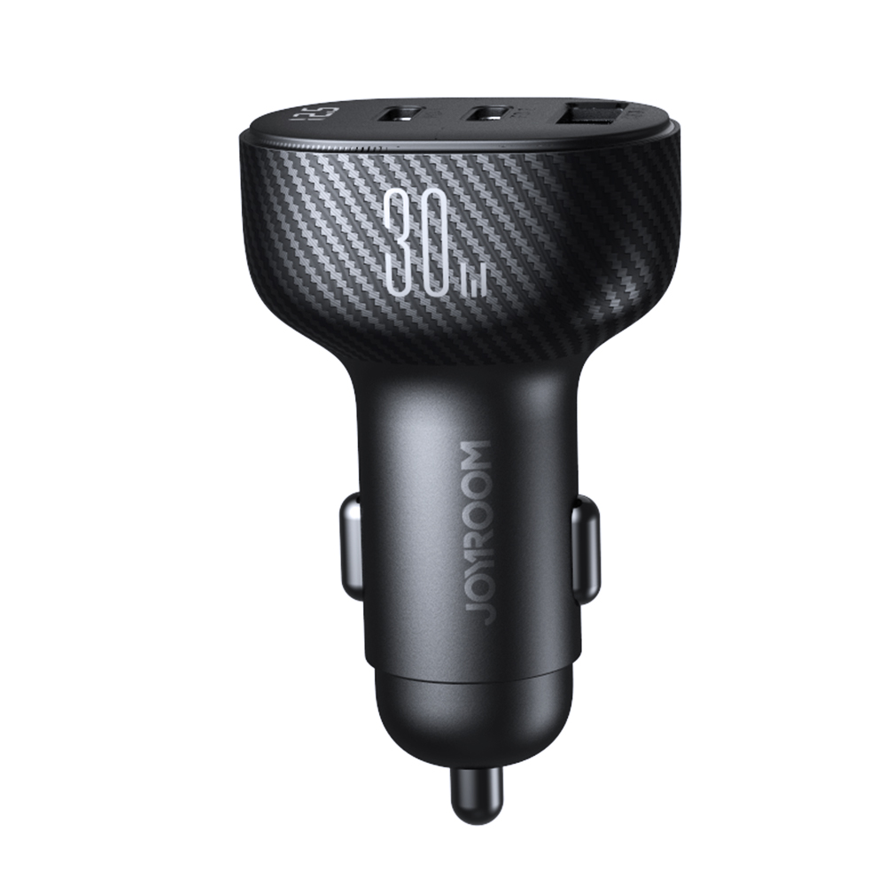 Joyroom JR-CCD04 30W 2x USB-C USB-A automašīnas lādētājs ar displeju - melns | Phone Car Charger (0)