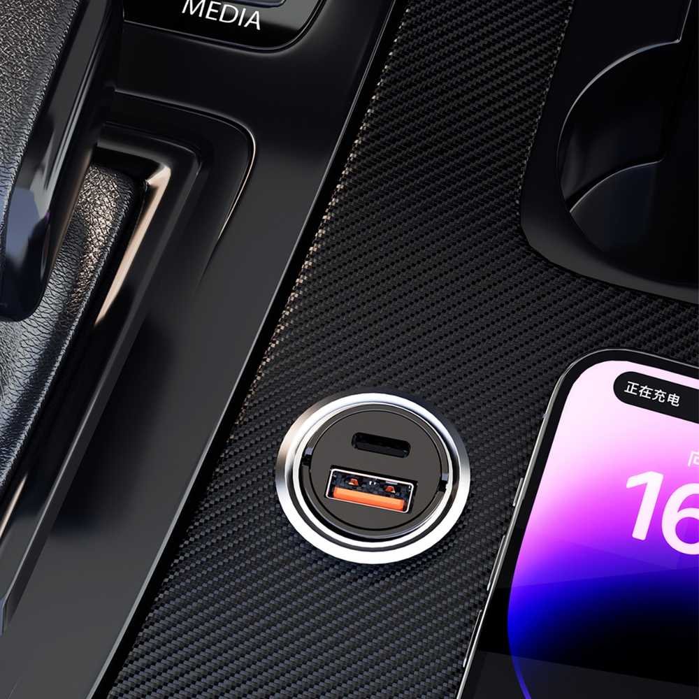 Dudao R3MAX 48W QC PD mini auto lādētājs - melns | Phone Car Charger (1)