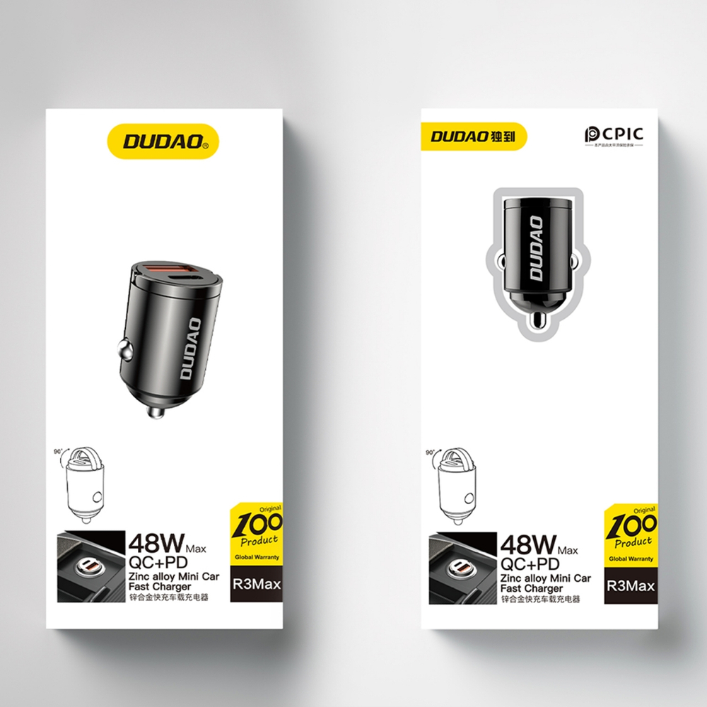 Dudao R3MAX 48W QC PD mini auto lādētājs - melns | Phone Car Charger (3)