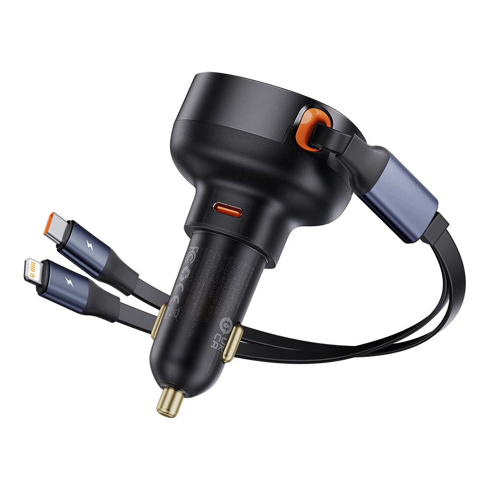 Baseus Enjoyment USB-C automašīnas lādētājs ar USB-C / Lightning 60W kabeli - melns | Phone Car Charger (1)