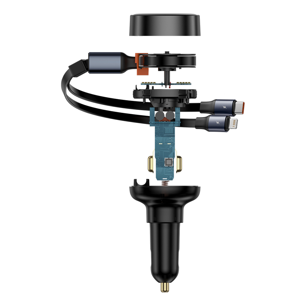 Baseus Enjoyment USB-C automašīnas lādētājs ar USB-C / Lightning 60W kabeli - melns | Phone Car Charger (2)