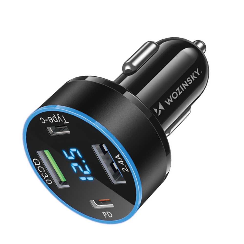 Wozinsky WDCCB automašīnas lādētājs ar displeju 50W 2xUSB-C / 2xUSB-A - Melns | Phone Car Charger (2)
