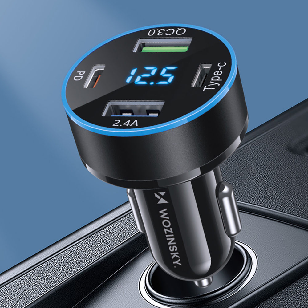 Wozinsky WDCCB automašīnas lādētājs ar displeju 50W 2xUSB-C / 2xUSB-A - Melns | Phone Car Charger (3)