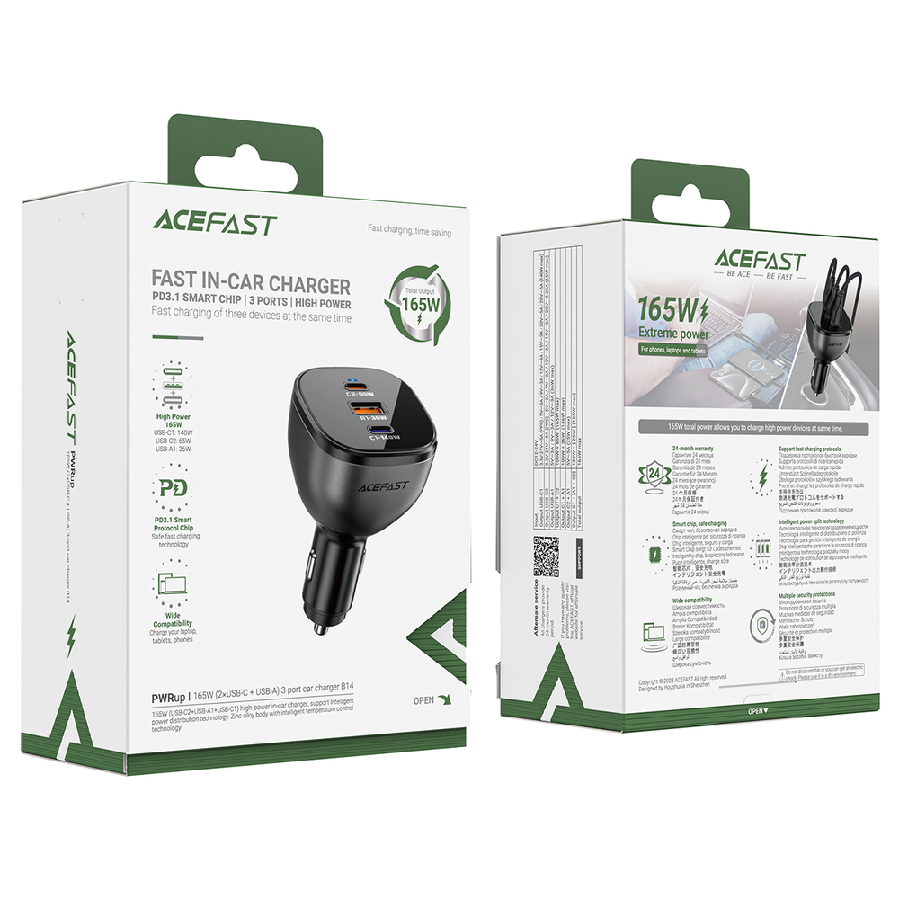 Acefast B14 automašīnas lādētājs 165W 2x USB-C 1x USB-A - melns | Phone Car Charger (3)