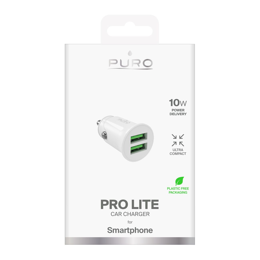 Puro Pro Lite automašīnas lādētājs 2x USB-A 10W - balts | Phone Car Charger (0)
