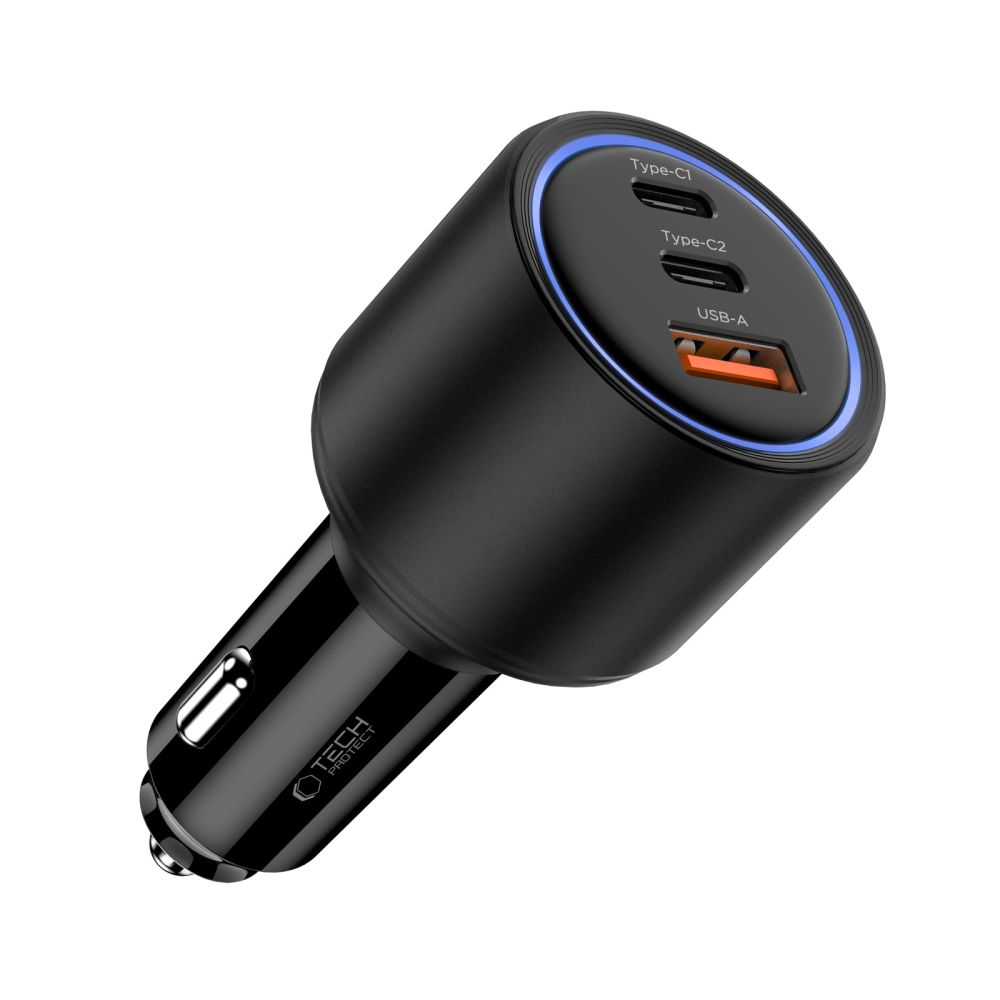 CC04 3-portu PD130W automašīnas lādētājs - melns | Phone Car Charger (0)