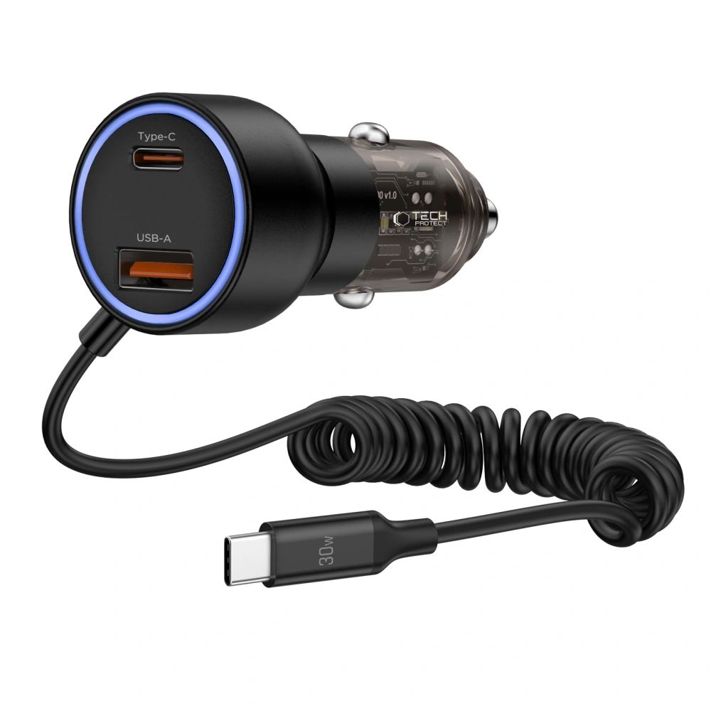 CC05 automašīnas lādētājs ar 2 portiem PD60 W + USB-C kabelis - Melns | Phone Car Charger (0)