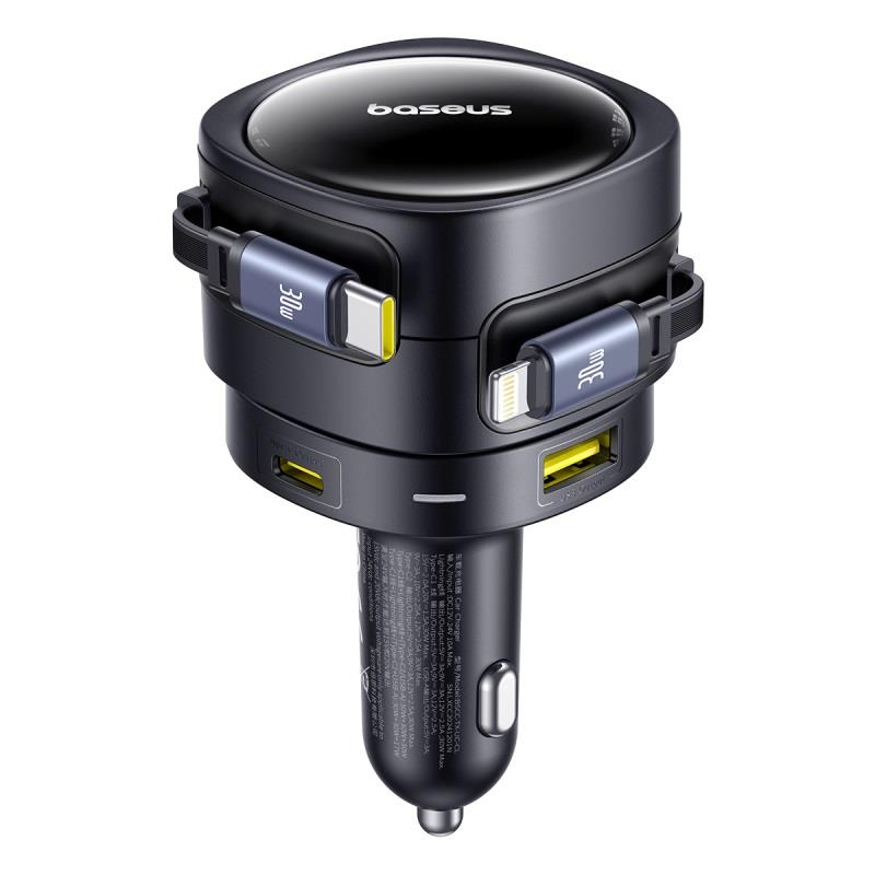Baseus Enjoyment Max 90W auto lādētājs 2x USB-C + USB-C un Lightning kabelis - Melns | Phone Car Charger (0)