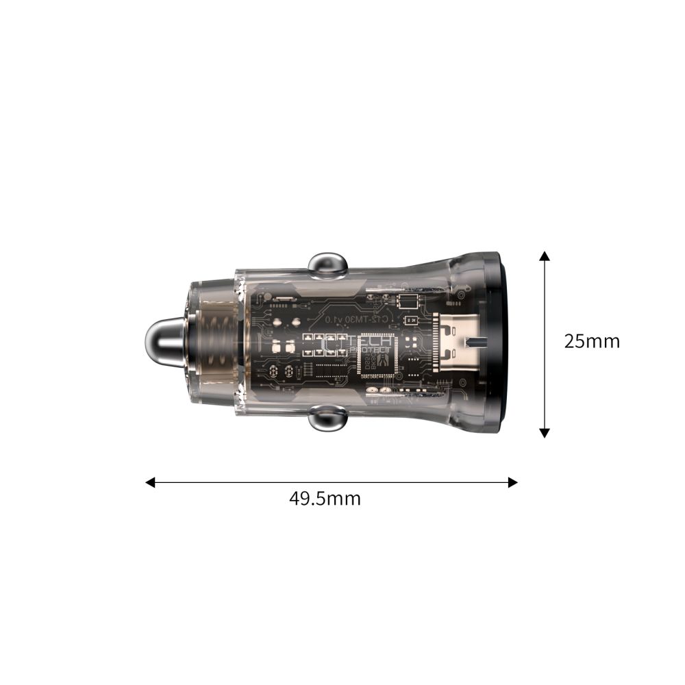 Tech-Protect CC01 30W 2-portu USB-A / USB-C automašīnas lādētājs - melns | Phone Car Charger (1)
