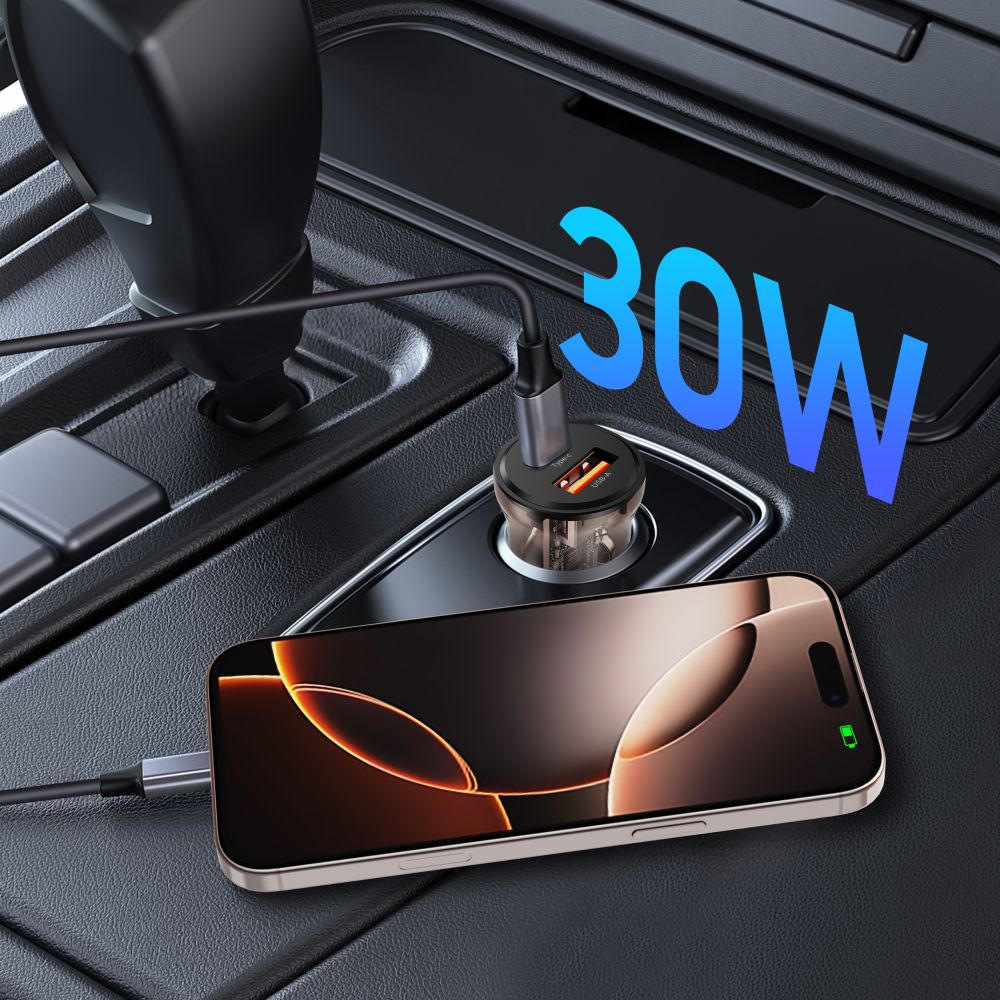 Tech-Protect CC01 30W 2-portu USB-A / USB-C automašīnas lādētājs - melns | Phone Car Charger (3)