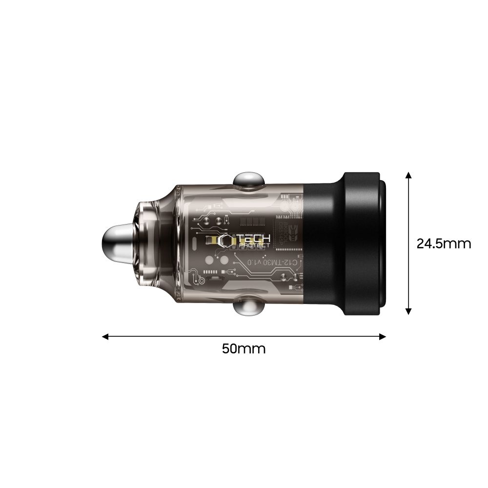 Tech-Protect CC03 30W 2-portu USB-A / USB-C automašīnas lādētājs - melns | Phone Car Charger (1)