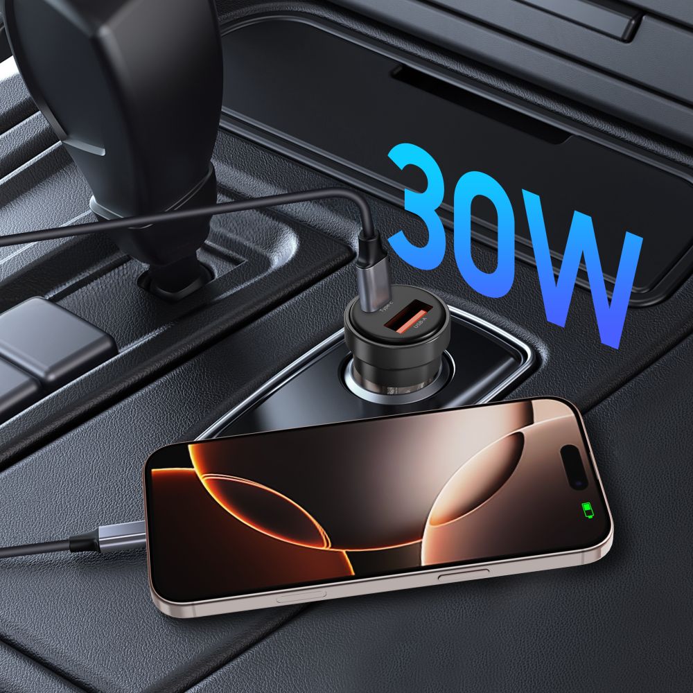 Tech-Protect CC03 30W 2-portu USB-A / USB-C automašīnas lādētājs - melns | Phone Car Charger (3)