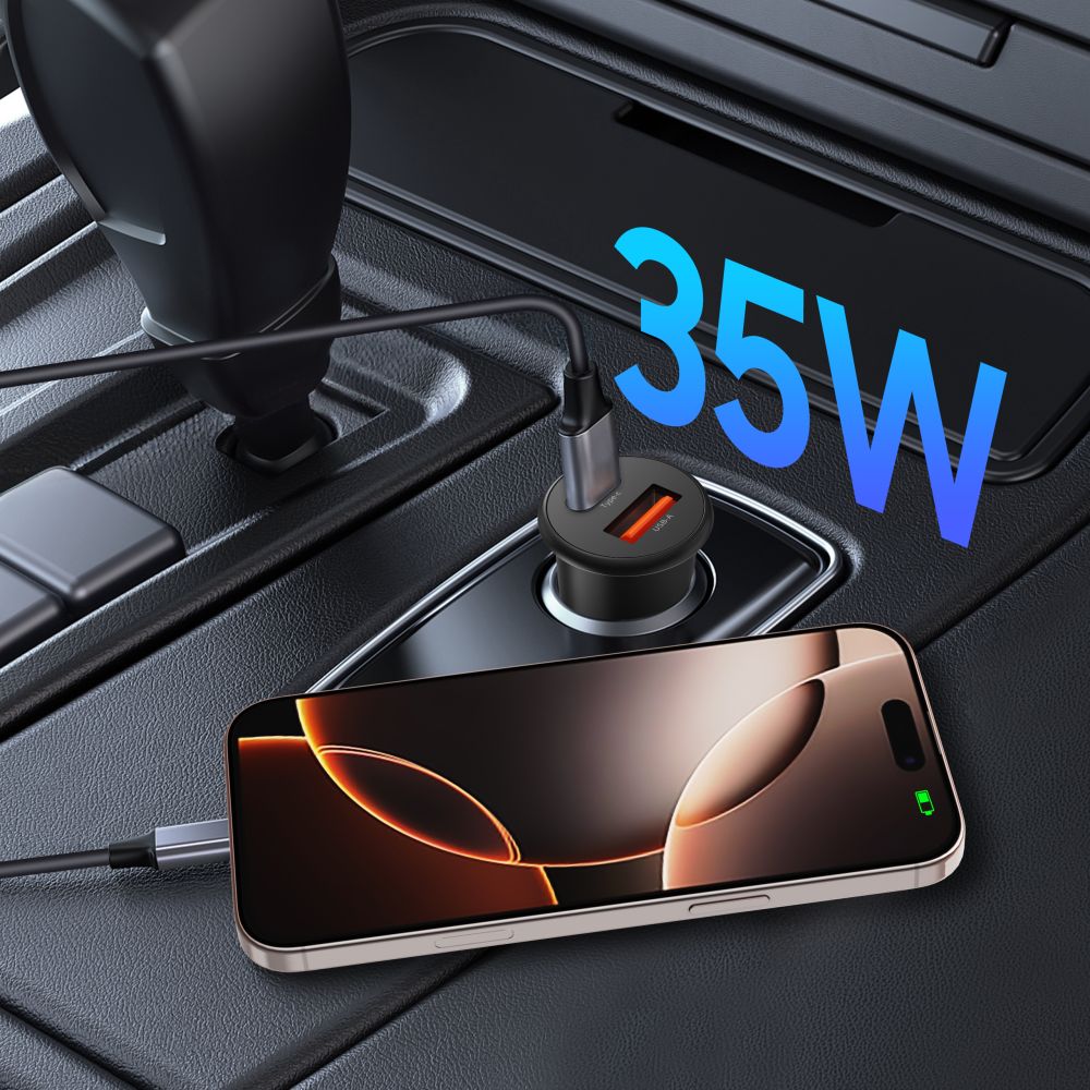 Tech-Protect CC02 35W auto lādētājs ar 2 portiem USB-C / USB-A – melns | Phone Car Charger (2)