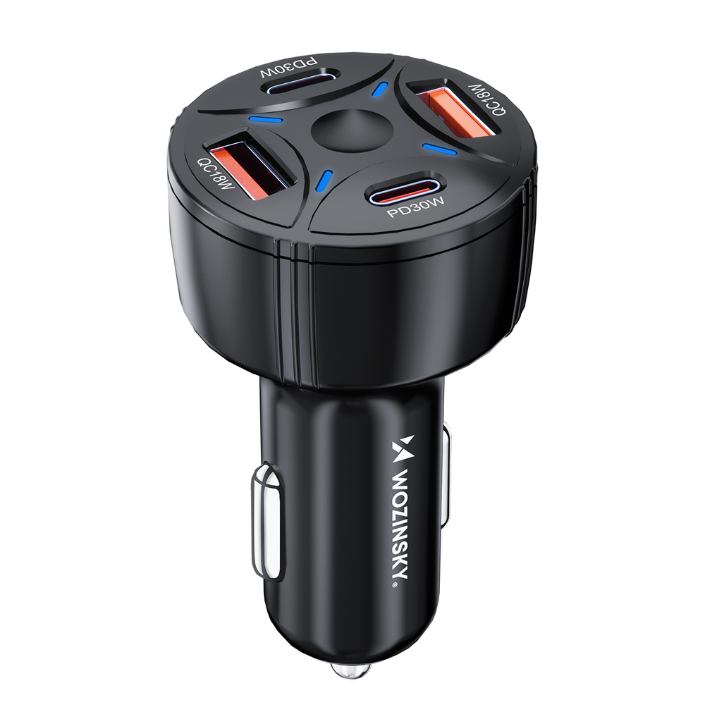 Wozinsky WLS-04 auto lādētājs 2xUSB-C 2xUSB-A - melns | Phone Car Charger (0)