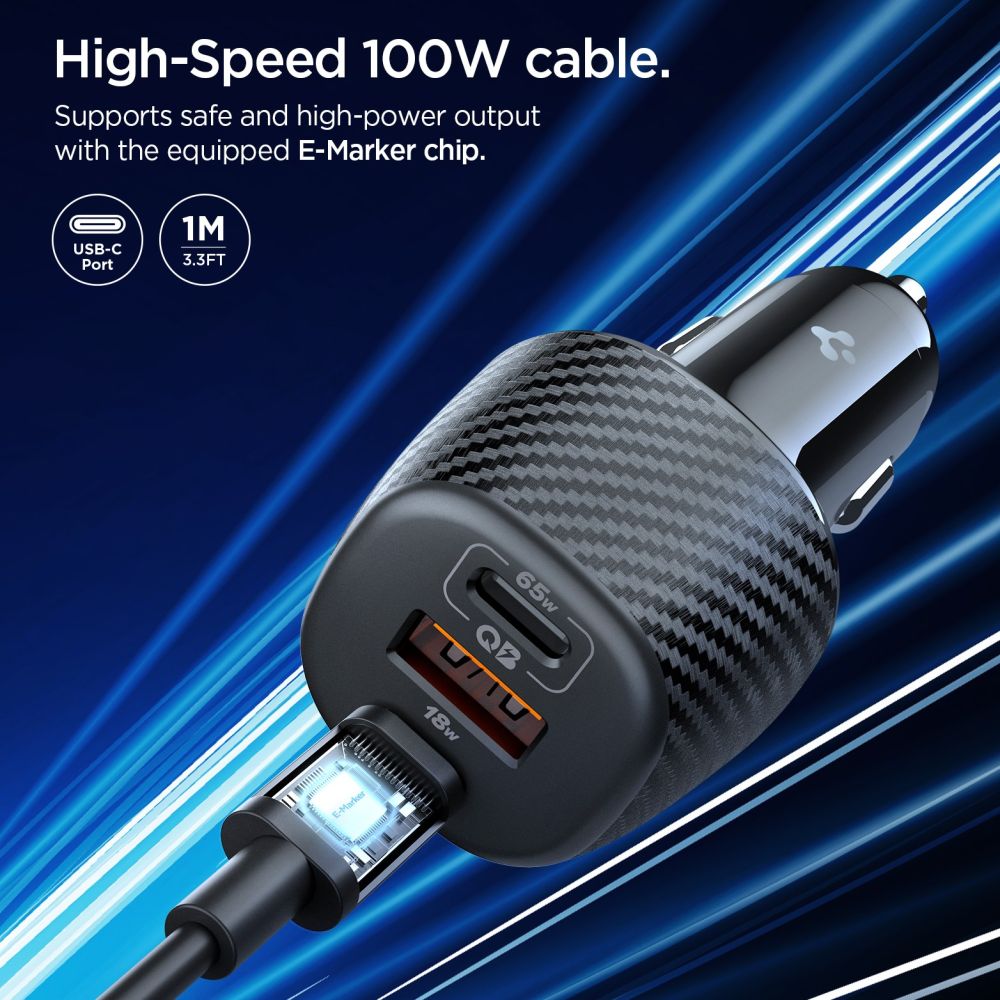 Spigen Essential EV1133 3-portu auto lādētājs – melns | Phone Car Charger (2)