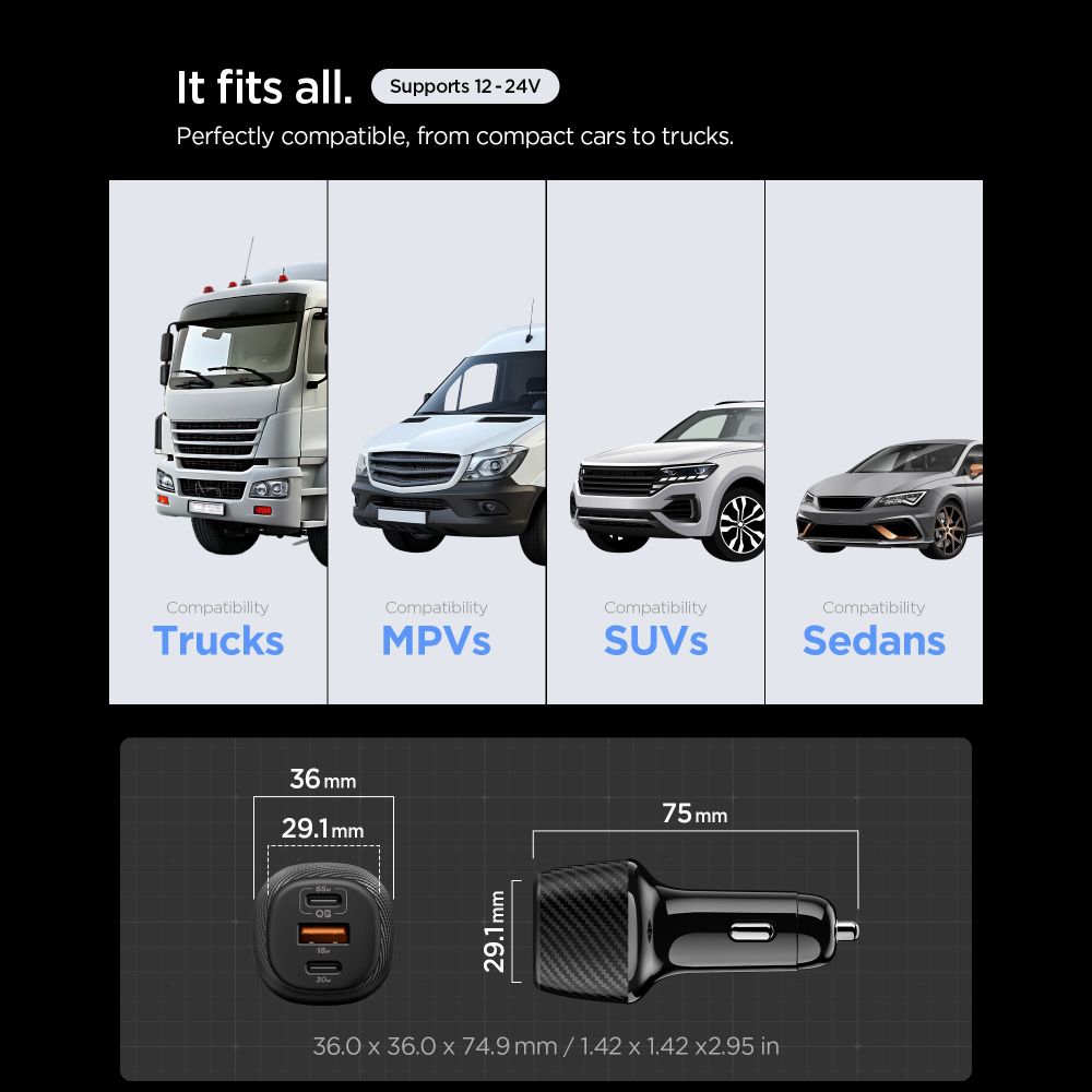 Spigen Essential EV1133 3-portu auto lādētājs – melns | Phone Car Charger (3)